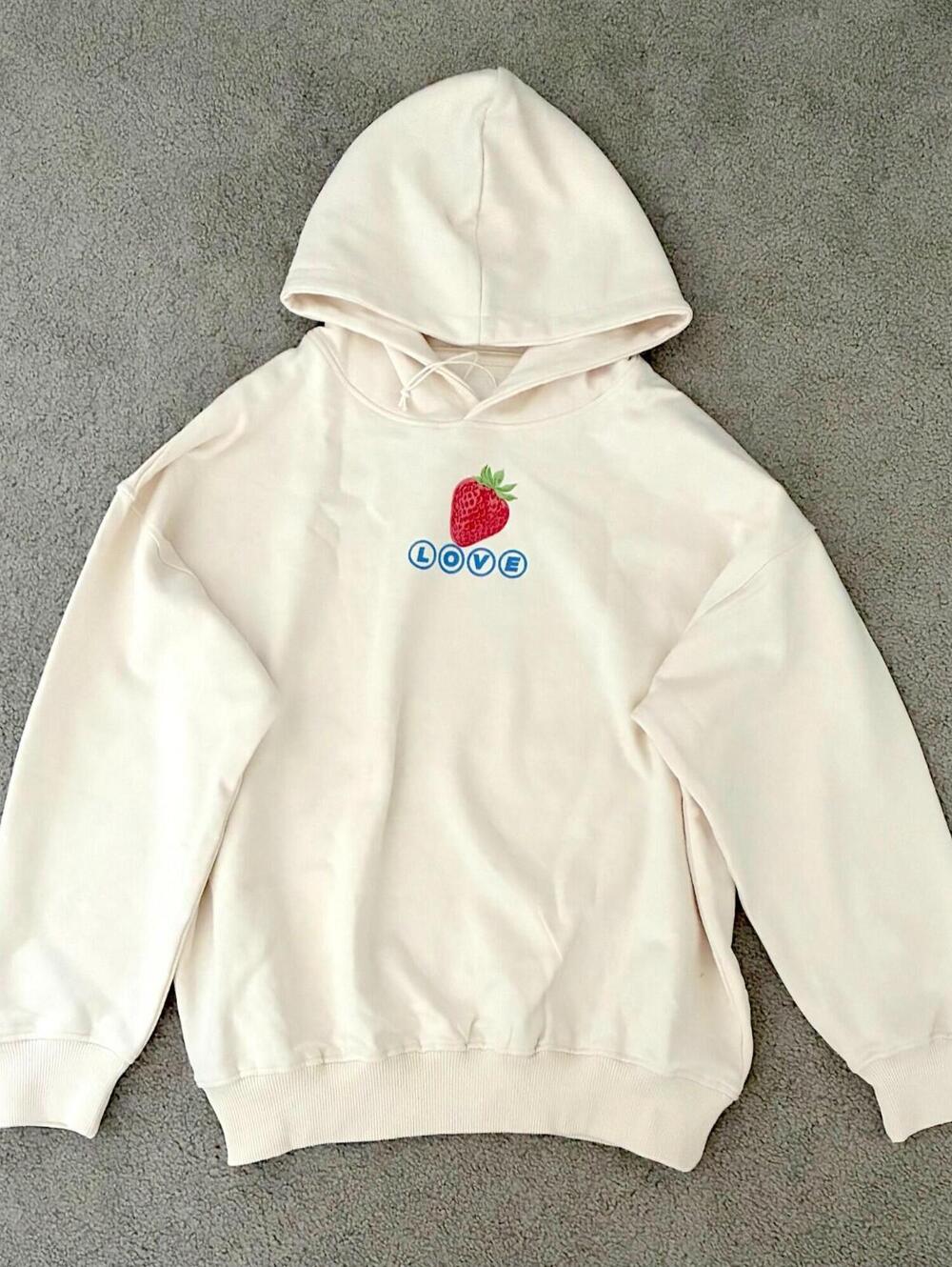 Zara beige cream strawberry graphic hoodie